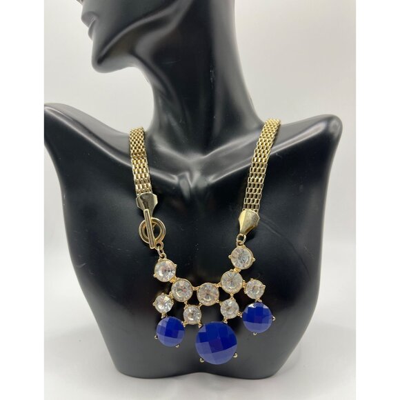Unbranded Jewelry - Gold-Tone Chain Statement Necklace With Blue & Clear Crystal Accents 18" L